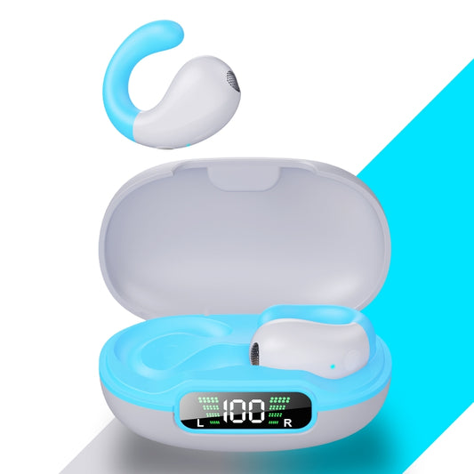 Clip-on Wireless Bluetooth Earphone With Digital Charging Compartment(White Blue) by bashfashion