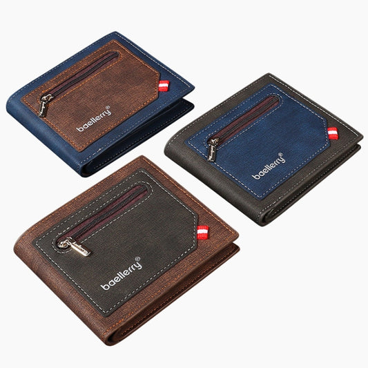 Baellerry Synthetic Leather Men Short Wallet Large Capacity Multi-Card Slot Zipper Wallet(Black) by Baellerry