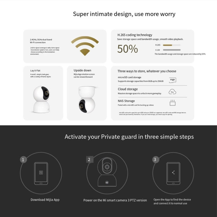 Original Xiaomi Mijia Smart Camera 3 PTZ Version 3K AI Detection Baby Monitor 5MP 360 Degree View Webcam Day & Night Work Infrared Night Vision, With US Plug Adapter(White) by Xiaomi