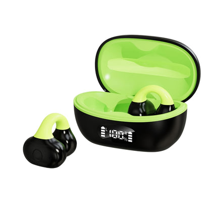 Business Binaural Digital Display Clip-On Bluetooth Earphone With Charging Compartment(Black+Green) by bashfashion