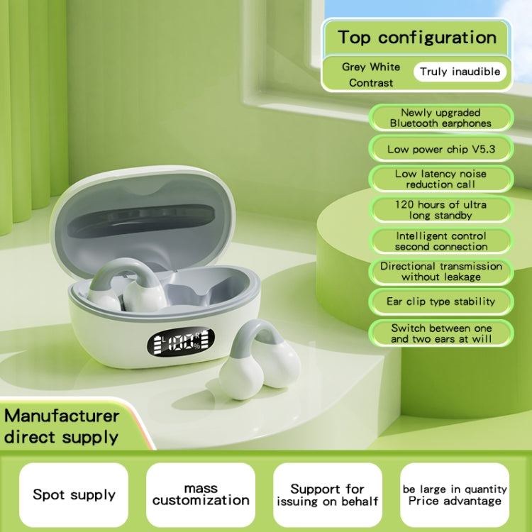 Business Binaural Digital Display Clip-On Bluetooth Earphone With Charging Compartment(White+Gray) by bashfashion