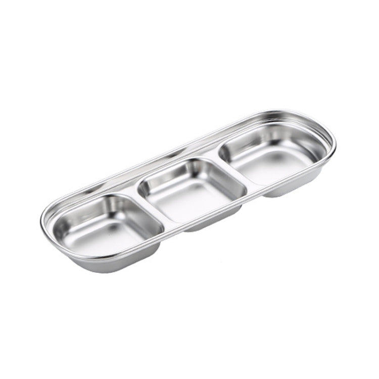 Stainless Steel Square Sauce Dish Hotpot Seasoning Disc Barbecue Tableware, Style: 3 Grid (Silver) by bashfashion