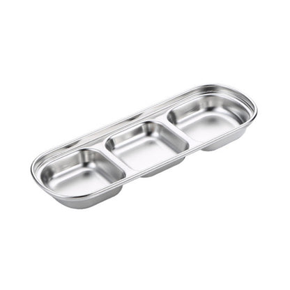 Stainless Steel Square Sauce Dish Hotpot Seasoning Disc Barbecue Tableware, Style: 3 Grid (Silver) by bashfashion