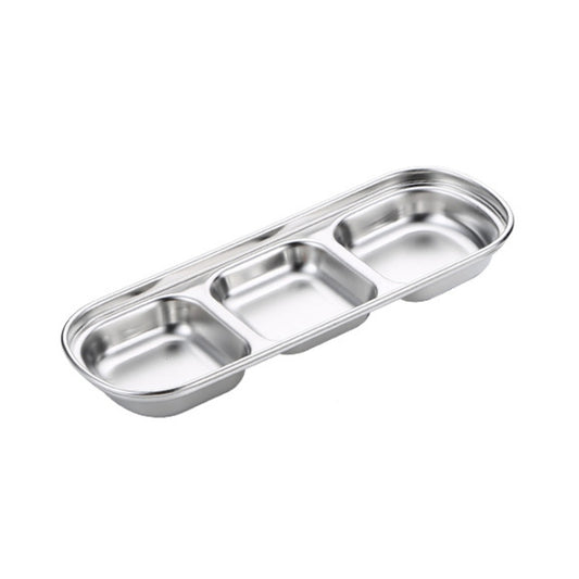 Stainless Steel Square Sauce Dish Hotpot Seasoning Disc Barbecue Tableware, Style: 3 Grid (Silver) by bashfashion