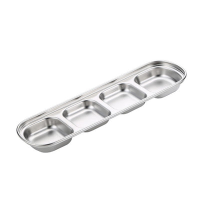 Stainless Steel Square Sauce Dish Hotpot Seasoning Disc Barbecue Tableware, Style: 4 Grid (Silver) by bashfashion