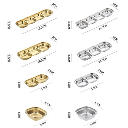 Stainless Steel Square Sauce Dish Hotpot Seasoning Disc Barbecue Tableware, Style: 2 Grid (Gold) by bashfashion