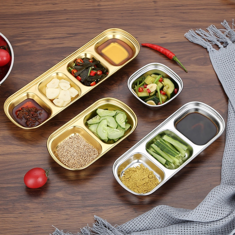 Stainless Steel Square Sauce Dish Hotpot Seasoning Disc Barbecue Tableware, Style: 4 Grid (Gold) by bashfashion