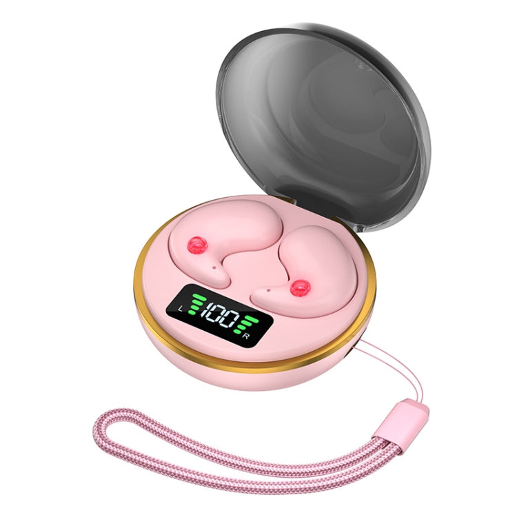 Digital Display Invisible Mini Leisure Stereo Binaural Bluetooth Earphones With Charging Compartment(Pink) by bashfashion