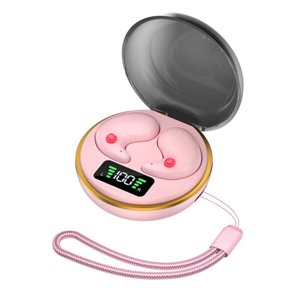 Digital Display Invisible Mini Leisure Stereo Binaural Bluetooth Earphones With Charging Compartment(Pink) by bashfashion