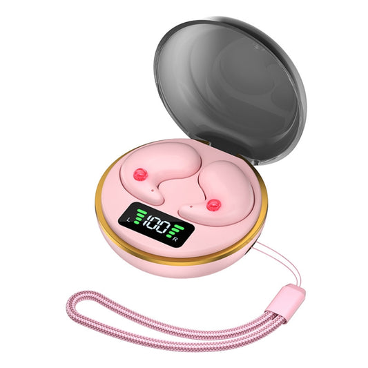 Digital Display Invisible Mini Leisure Stereo Binaural Bluetooth Earphones With Charging Compartment(Pink) by bashfashion