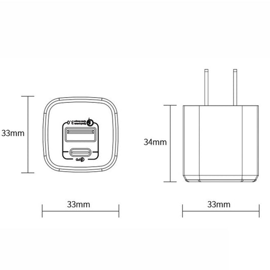 33W Portable Mini Cell Phone Charger Type-C+USB Dual-Port Fast Charger Charging Adapter, CN Plug by bashfashion