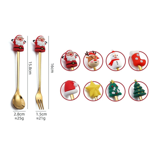 4pcs /Pack Christmas Cartoon Doll Stainless Steel Tableware, Style: A Spoon Fork(Silver+Red Box) by bashfashion