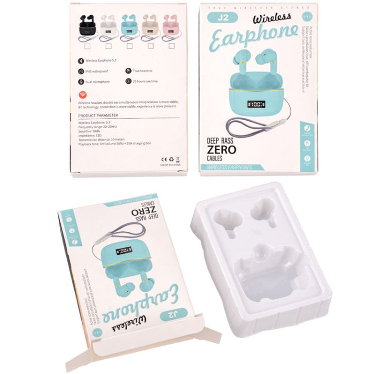 J2 Bluetooth Earphones With Digital Charging Compartment Wireless Charging In-Ear(White) by bashfashion