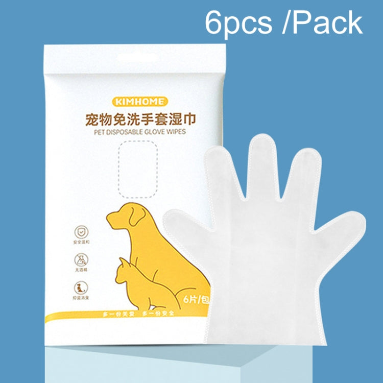 6pcs /Pack KIMHOME Pet No-Rinse Gloves Wipes Dogs Cats Bathing Deodorizing Cleaning Dry Cleaning Pet Supplies by KIMHOME