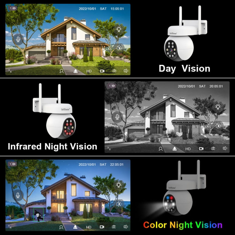 SriHome SH052 Wifi 5MP Wireless PTZ IP AI Auto Tracking Sound&Light Alarm Starlight Color Night Vision Outdoors Surveillance Camera, Plug: AU by SriHome