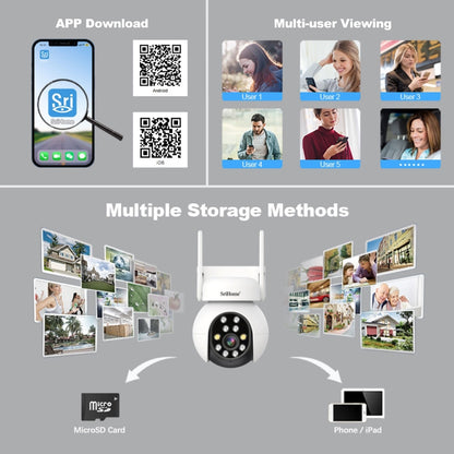 SriHome SH052 Wifi 5MP Wireless PTZ IP AI Auto Tracking Sound&Light Alarm Starlight Color Night Vision Outdoors Surveillance Camera, Plug: EU by SriHome