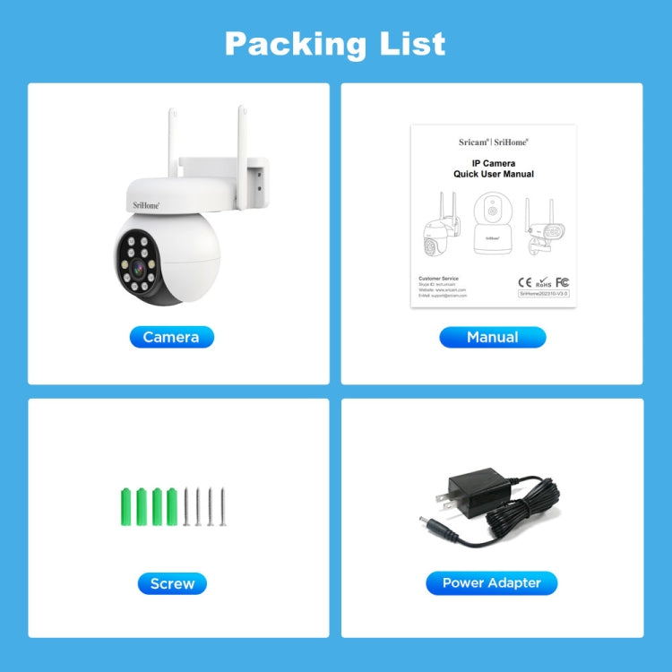 SriHome SH052 Wifi 5MP Wireless PTZ IP AI Auto Tracking Sound&Light Alarm Starlight Color Night Vision Outdoors Surveillance Camera, Plug: UK by SriHome