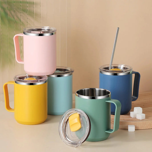 401-500ml 304 Stainless Steel Portable Mug Coffee Cup with Lid Leakproof Thermos Drink Bottle(Green) by bashfashion