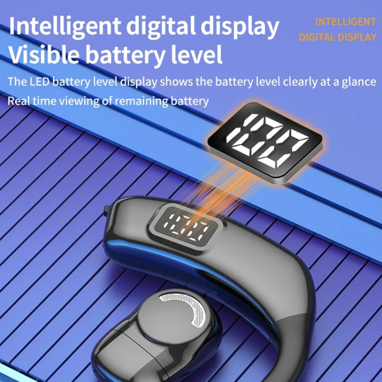 Bluetooth Headset Digital Display Hanging Ear OWS Stereo Sports Earbuds(Black) by bashfashion