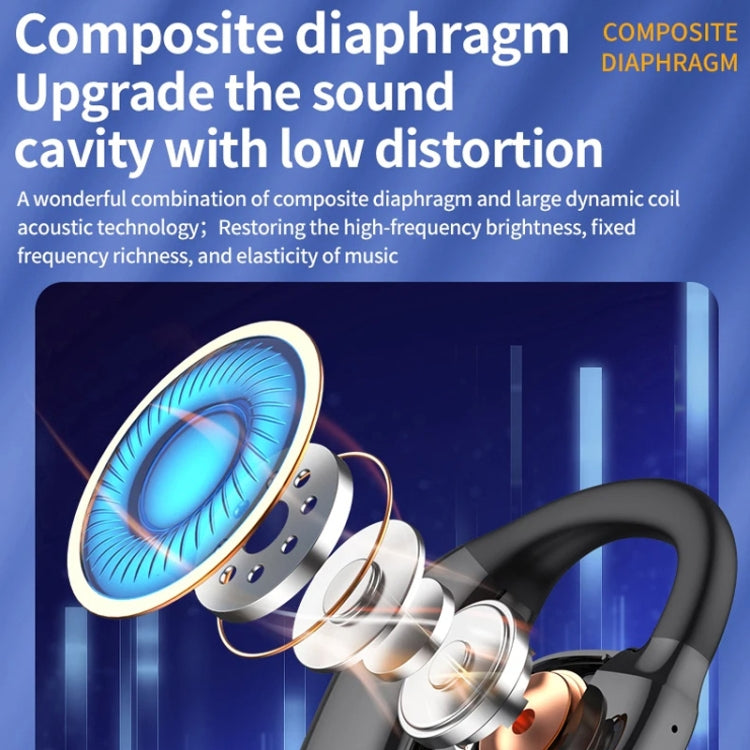 Bluetooth Headset Digital Display Hanging Ear OWS Stereo Sports Earbuds(Black) by bashfashion