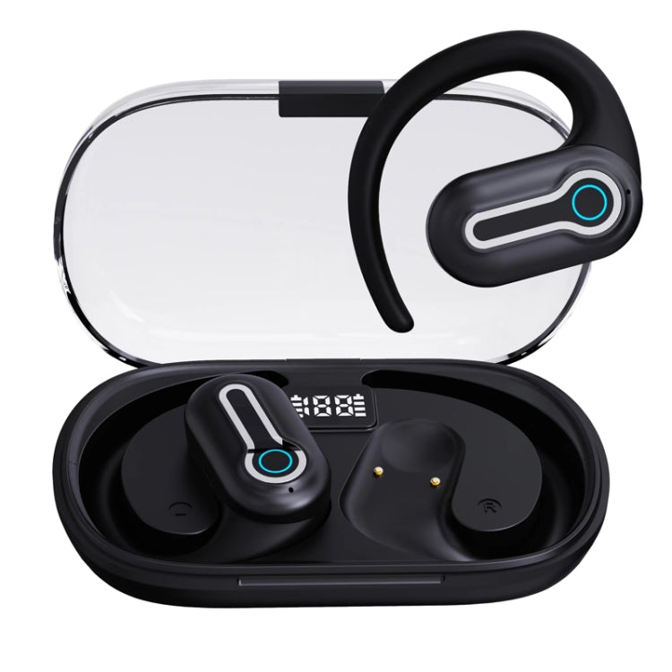 J31 OWS Hanging Ear Stereo Bluetooth Earphones With Digital Charging Compartment(Black) by bashfashion