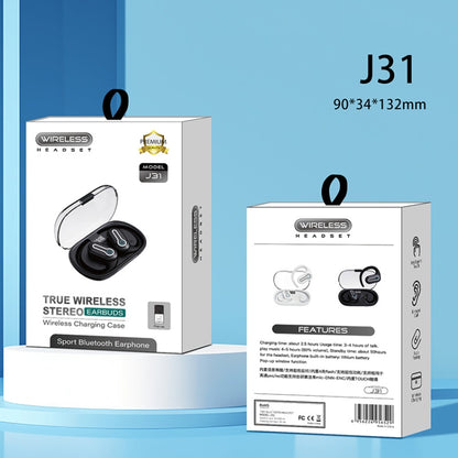 J31 OWS Hanging Ear Stereo Bluetooth Earphones With Digital Charging Compartment(Black) by bashfashion