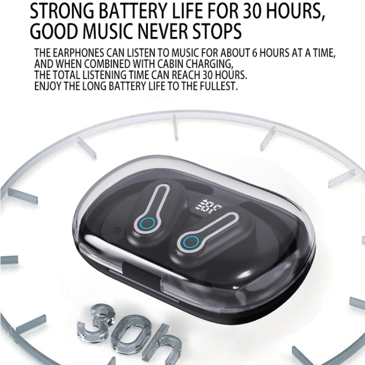 J31 OWS Hanging Ear Stereo Bluetooth Earphones With Digital Charging Compartment(White) by bashfashion