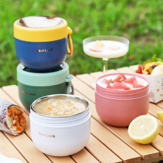 304 Stainless Steel Insulated Soup Bowl Oatmeal Breakfast Cup Portable Lunch Box, Color: 800ml White by bashfashion