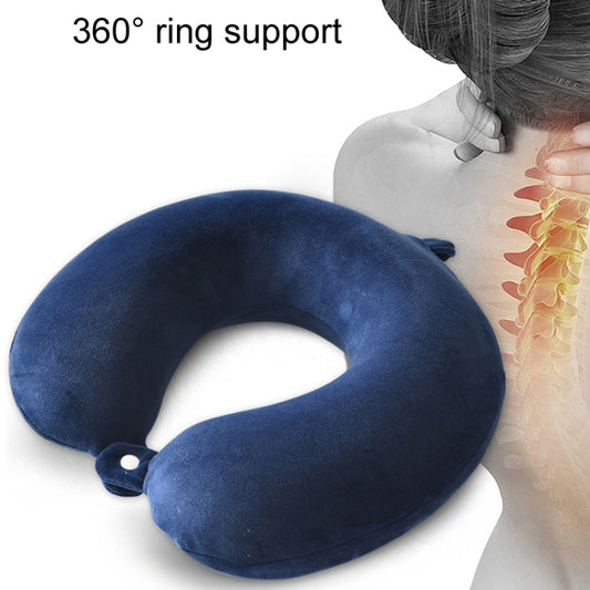 Portable Napping Memory Pillow Multifunctional Airplane Travel U-Shaped Pillow(Navy Blue) by bashfashion