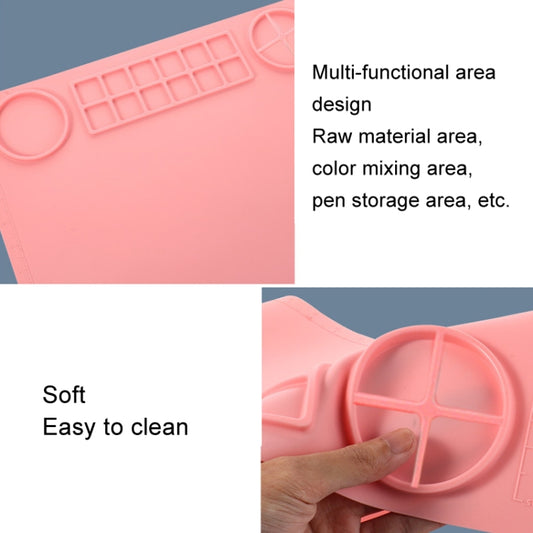 50x40cm Silicone Double Bowl Painting Pad Graffiti Oil Painting Mat Erasable and Washable Silicone Pad(Light Blue) by bashfashion