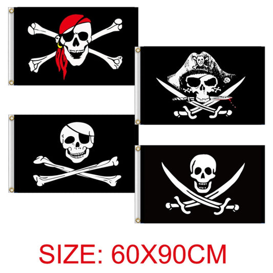 60x90cm Bar Haunted House Pirate Skeleton Flag Halloween Hanging Cloth, Style: Hat Knife And Fork by bashfashion