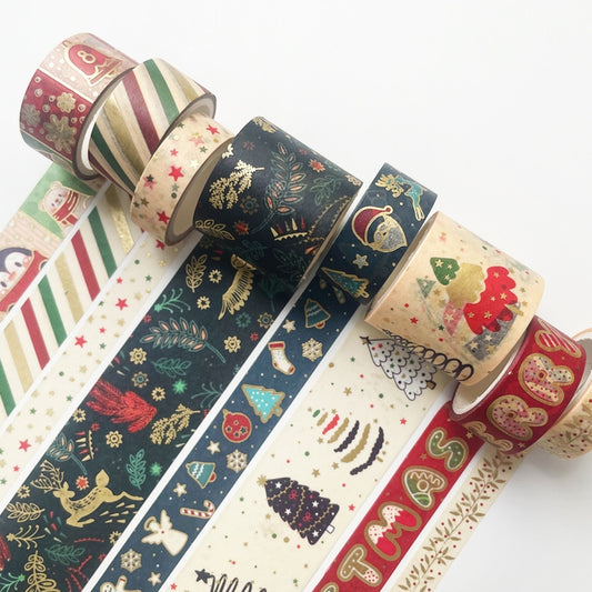 8rolls /Box Christmas Gold Foil Washi Tape Set for Journaling DIY Crafts 3cm x 2+1.5cm x 4+1cm x 2 by bashfashion