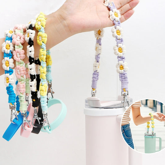 For 16-40oz Stanley Mug Lanyard Silicone Loop Boho Daisy Cute Flower Hand-Woven Mug Cover(Black) by bashfashion