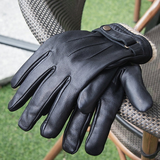 Autumn And Winter Padded Leather Gloves Business Simple Outdoor Sports Warm Gloves, Size: XL(Black) by bashfashion