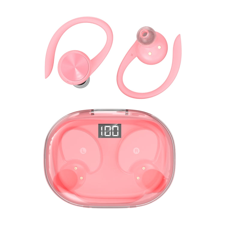 Stereo Hanging Ear Bluetooth Earphones With Digital Display Charging Compartment(Pink) by bashfashion