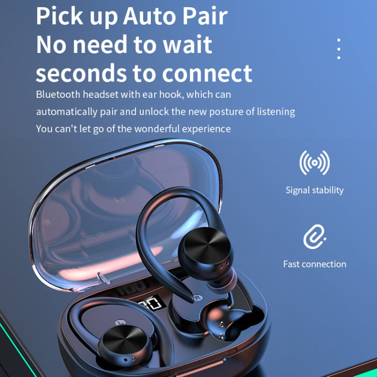 Stereo Hanging Ear Bluetooth Earphones With Digital Display Charging Compartment(Pink) by bashfashion