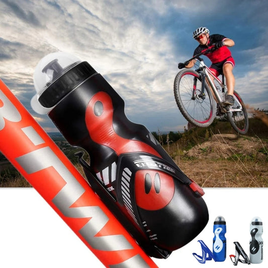650ml Mountain Bike Water Bottle Set Outdoor Cycling Sports Bottle With V-shaped Holder Cage(Gray) by bashfashion