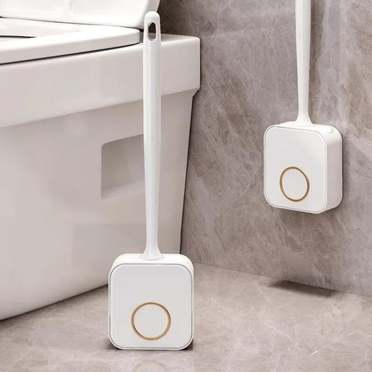 Wall-mounted Toilet Brush and Holder Set Odorless Design with Lid Bathroom Cleaning Kit(Cream White) by bashfashion