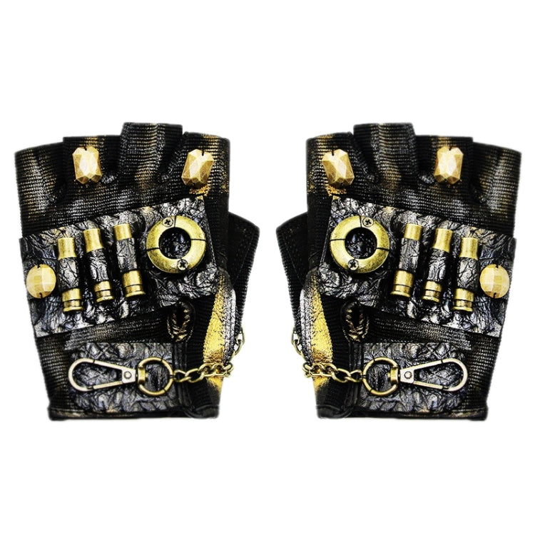 Punk Biker Half Finger Gloves Halloween Accessories(S) by bashfashion