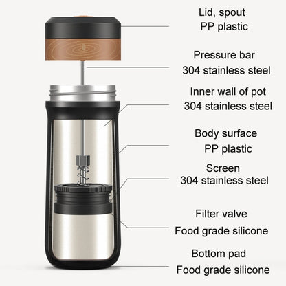 Portable Thermos Tea Brewer Coffee Filter Stainless Steel Carry-On French Press Kettle, Capacity: 320ml by bashfashion