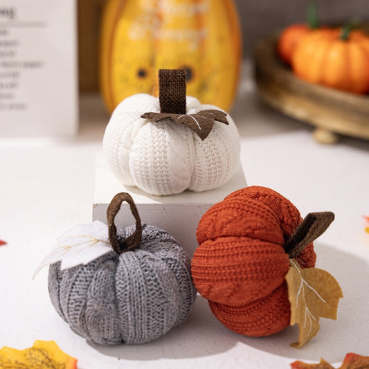 Thanksgiving Decoration Pumpkin Pendant Harvest Festival Knitted Pumpkin Ornament Arrangement(White) by bashfashion