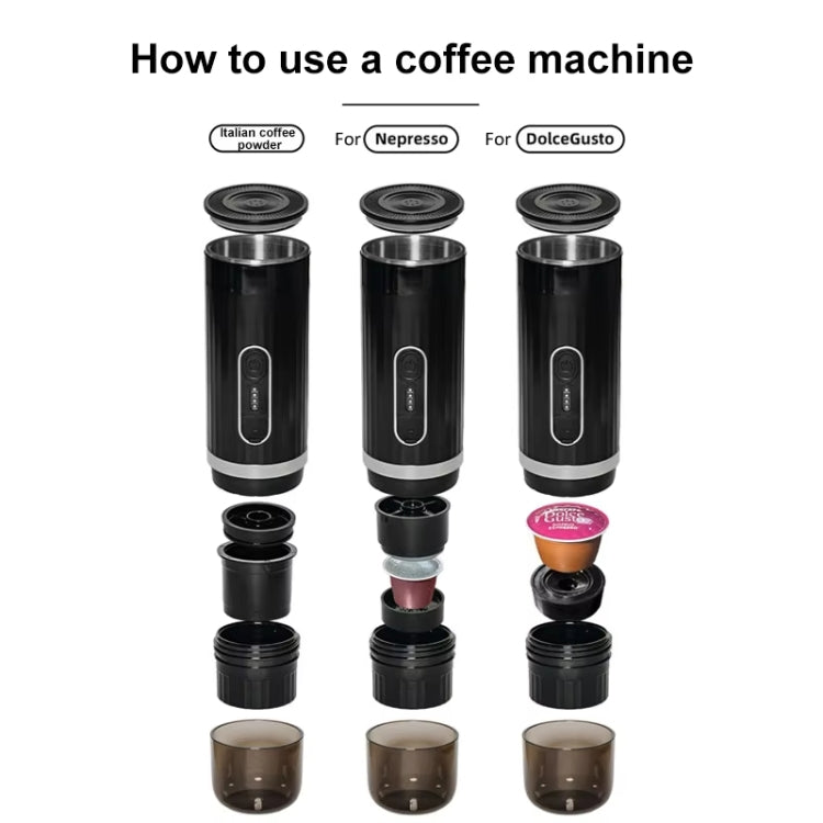 3 In 1 Automatic Wireless Italian Capsule Coffee Machine Portable Rechargeable Heating Coffee Maker(Black) by bashfashion