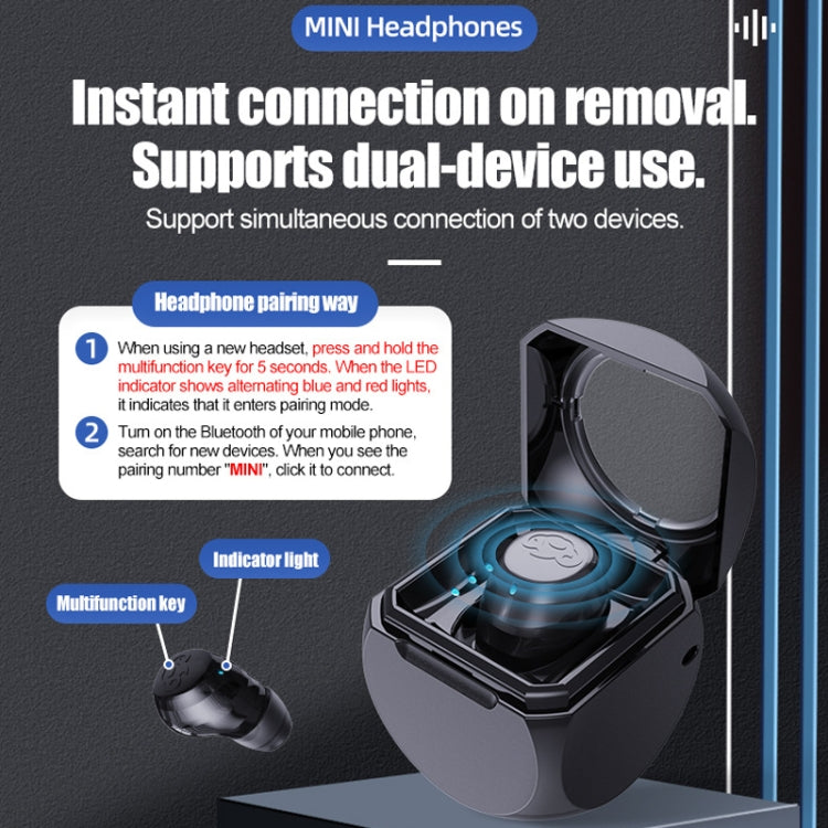 Q1 Mini Single Ear With Charging Compartment Wireless Invisible Stereo Bluetooth Earphone(White) by bashfashion