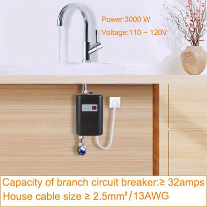 3000W Small Tankless Electric Water Heater For Kitchen Bathroom AU Plug(Black) by bashfashion
