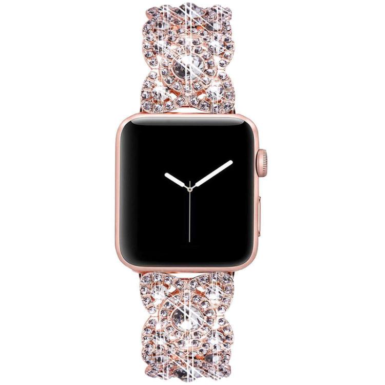 Petaled Metal Diamond Wristband Strap For Apple Watch Series 9 / 8 / 7 / 6 / SE / 5 / 4 / 3, Color: 1202 Black(38/40/41mm) by bashfashion
