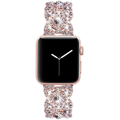 Petaled Metal Diamond Wristband Strap For Apple Watch Series 9 / 8 / 7 / 6 / SE / 5 / 4 / 3, Color: 1215 Black(38/40/41mm) by bashfashion