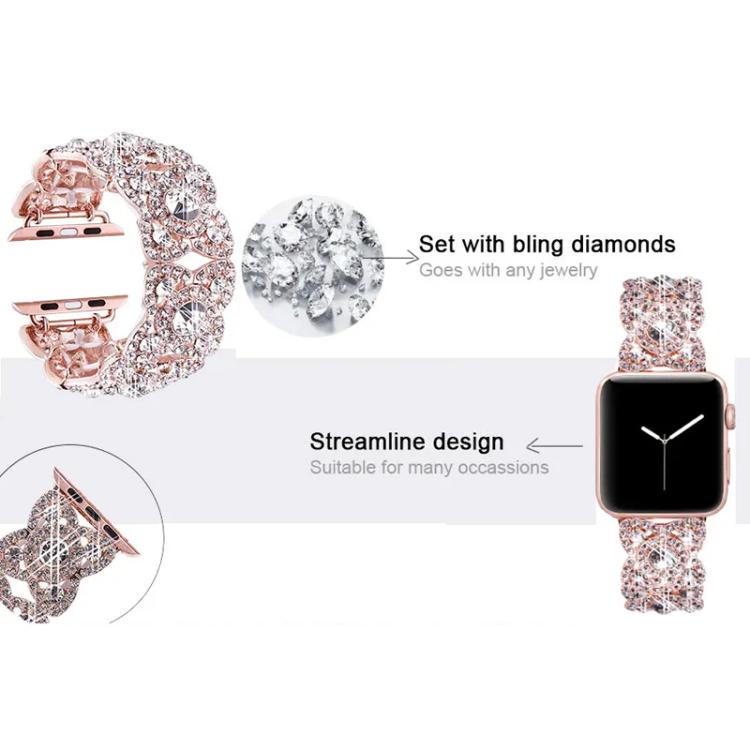 Petaled Metal Diamond Wristband Strap For Apple Watch Series 9 / 8 / 7 / 6 / SE / 5 / 4 / 3, Color: 1202 Black(38/40/41mm) by bashfashion