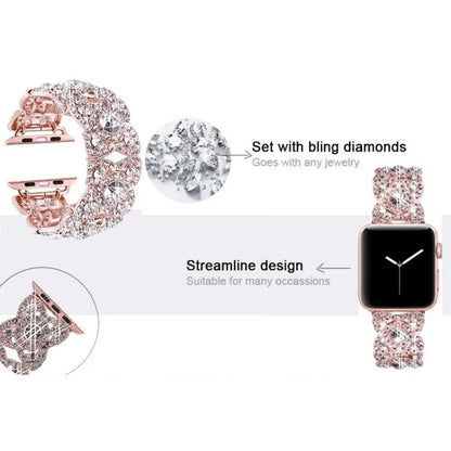 Petaled Metal Diamond Wristband Strap For Apple Watch Series 9 / 8 / 7 / 6 / SE / 5 / 4 / 3, Color: 1202 Black(38/40/41mm) by bashfashion