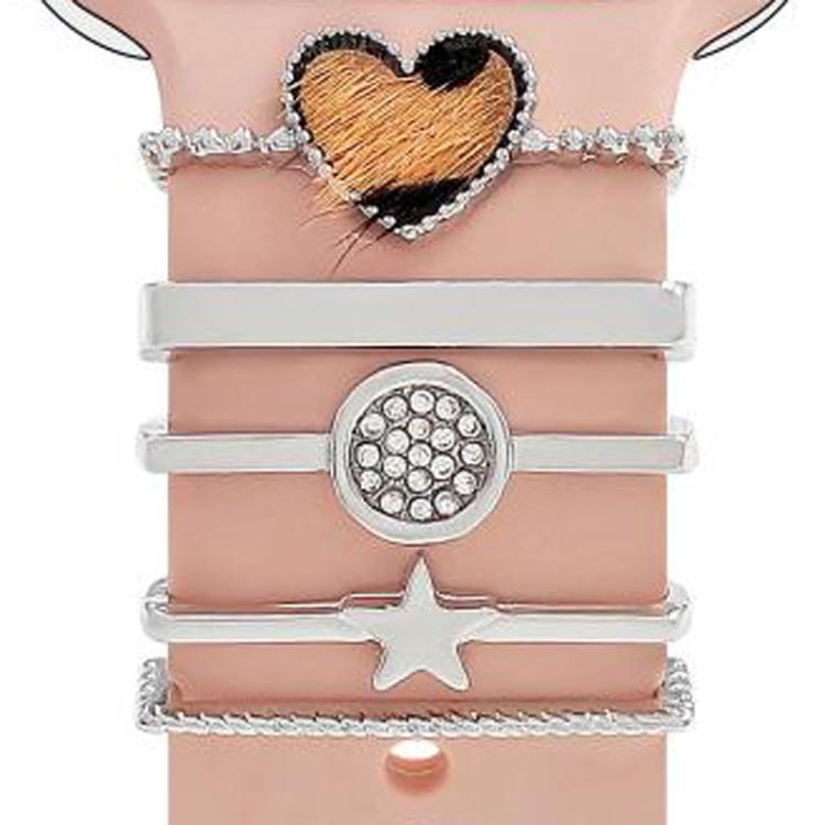 22mm Width Smart Watch Silicone Band Decorative Ring Metal Accessories, Style: Love Heart Leopard Silver by bashfashion