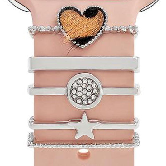 22mm Width Smart Watch Silicone Band Decorative Ring Metal Accessories, Style: Love Heart Leopard Silver by bashfashion